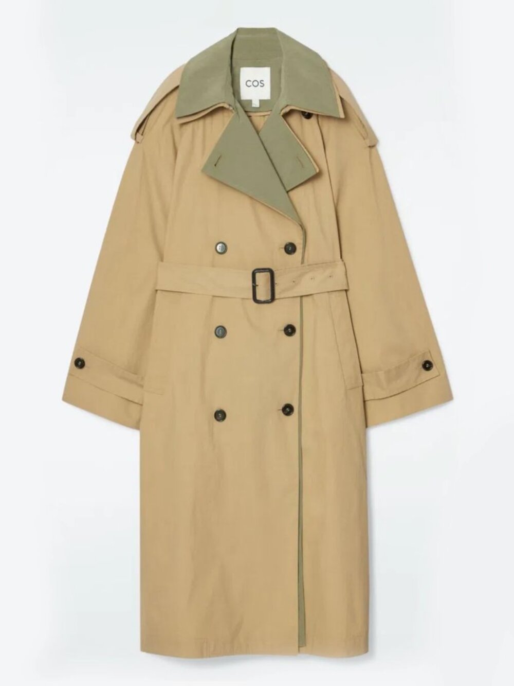 COS Layered Double-Breasted Trench Coat in Tan, size XS (fits XS/S)